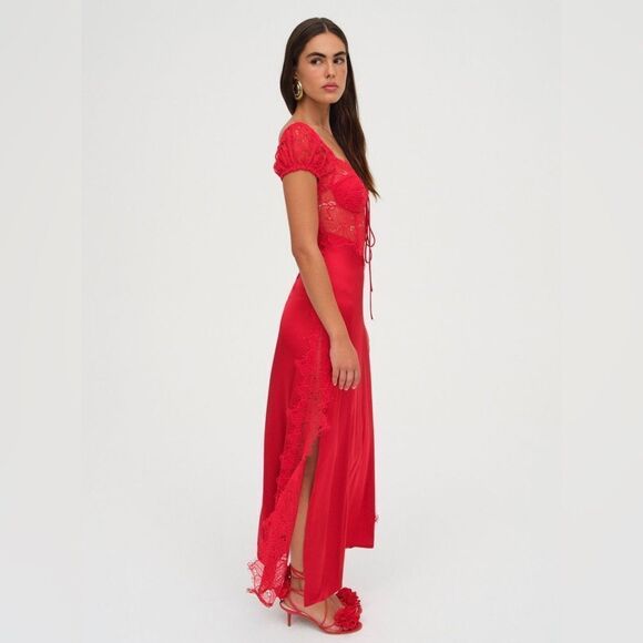 NEW FOR LOVE & LEMONS Casey Maxi Dress in Red - Picture 5 of 17